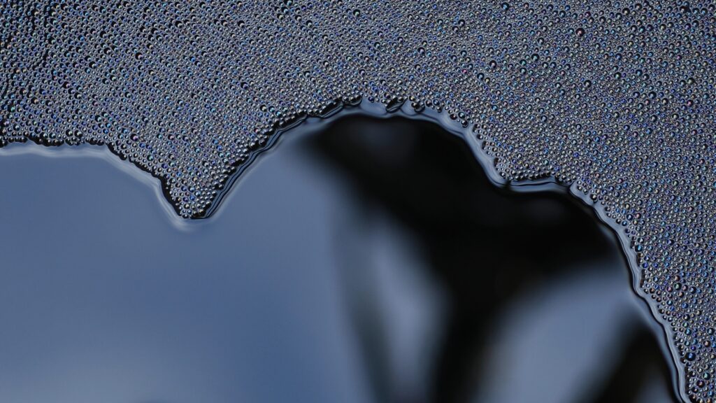 Oil and water interface showing emulsified droplets, the condition BS&W measures
